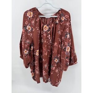 Lauren Conrad Womens 3X Floral Print Button Up Long Sleeve Top Blouse